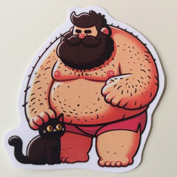 Lot of 7 Men Bear Dad Bod Holding Cats Stickers Cute - Picture 3 of 8